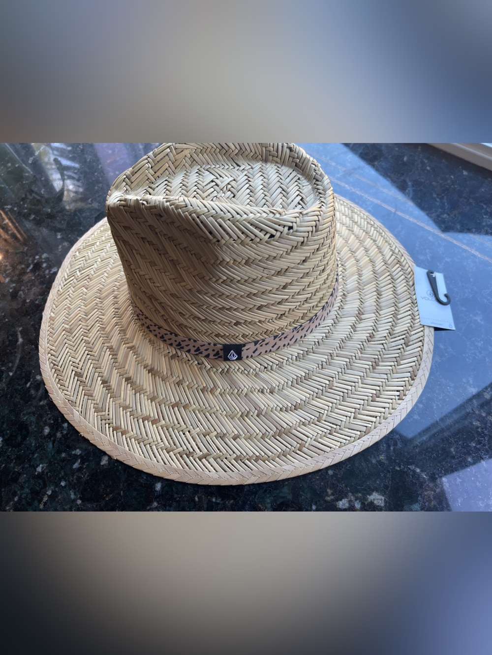 Volcom Natural Straw Wide-Brim Sun Hat with Patterned Band